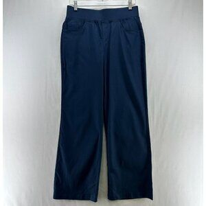 EaseTrousers Pants Womens L High Waisted Multi-Pocket Straight Leg Stretchy Navy
